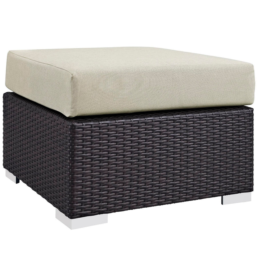 Sienna Outdoor Patio Fabric Square Ottoman in Espresso Beige