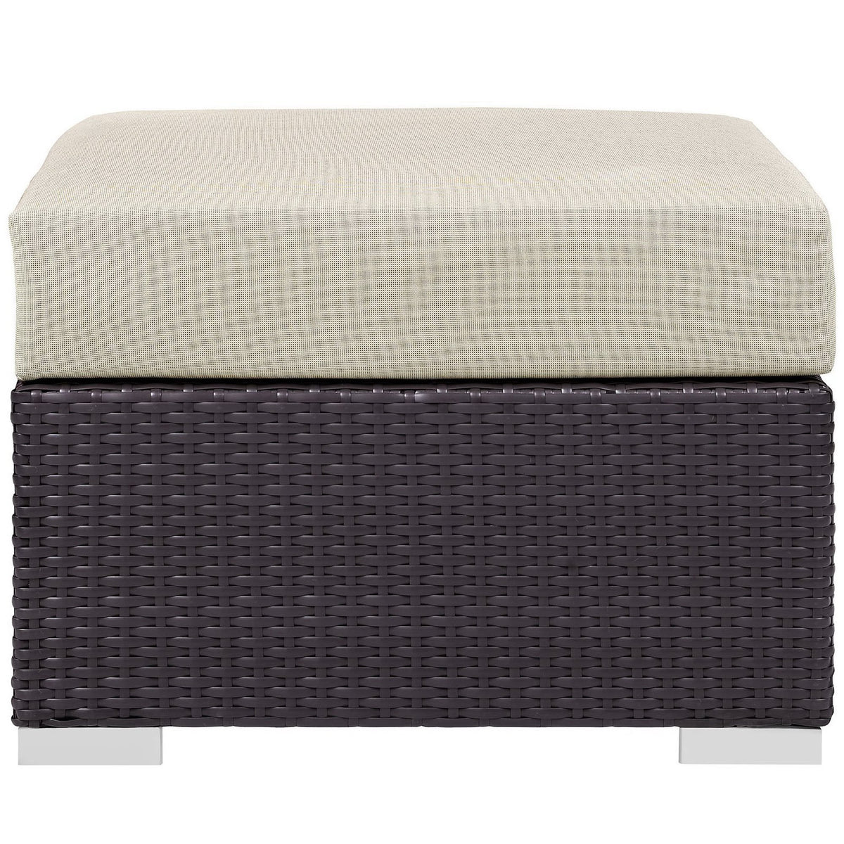 Convene Outdoor Patio Fabric Square Ottoman in Espresso Beige