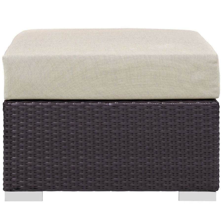 Sienna Outdoor Patio Fabric Square Ottoman in Espresso Beige