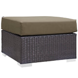 Sienna Outdoor Patio Fabric Square Ottoman in Espresso Mocha