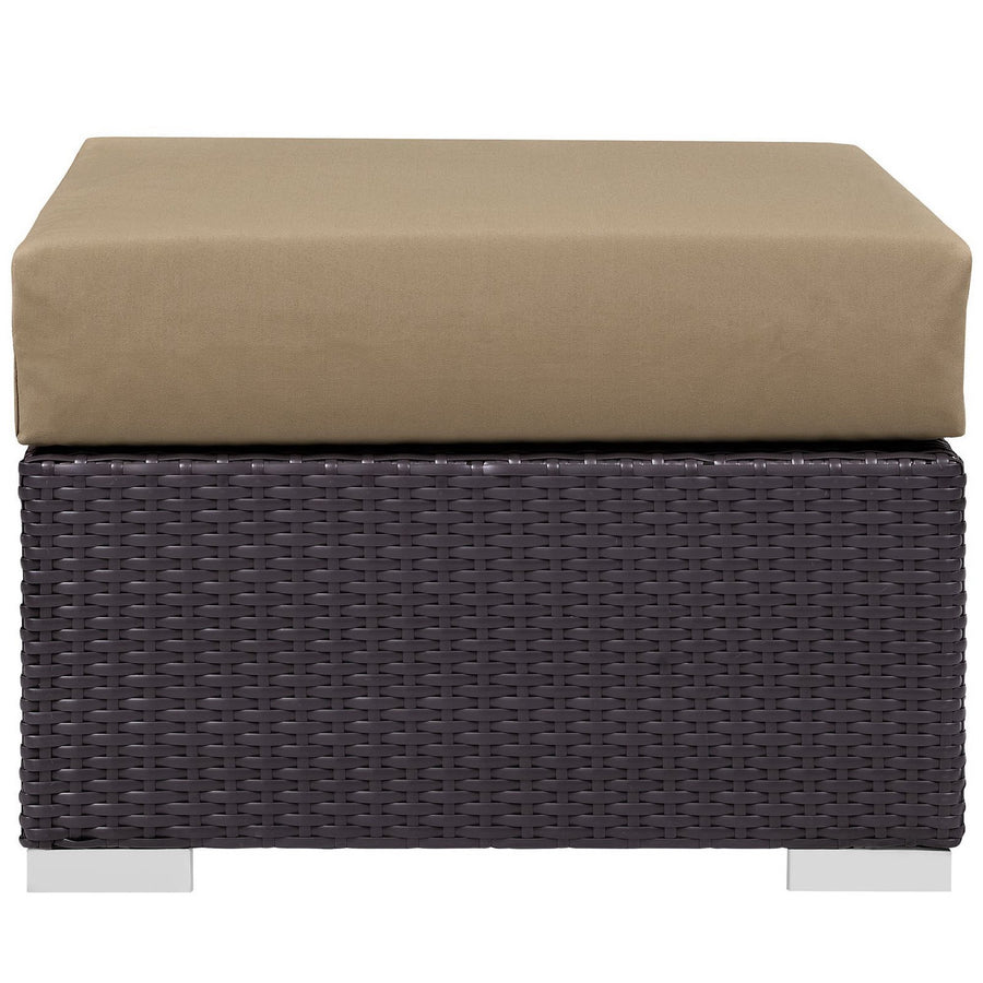 Sienna Outdoor Patio Fabric Square Ottoman in Espresso Mocha