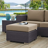 Sienna Outdoor Patio Fabric Square Ottoman in Espresso Mocha