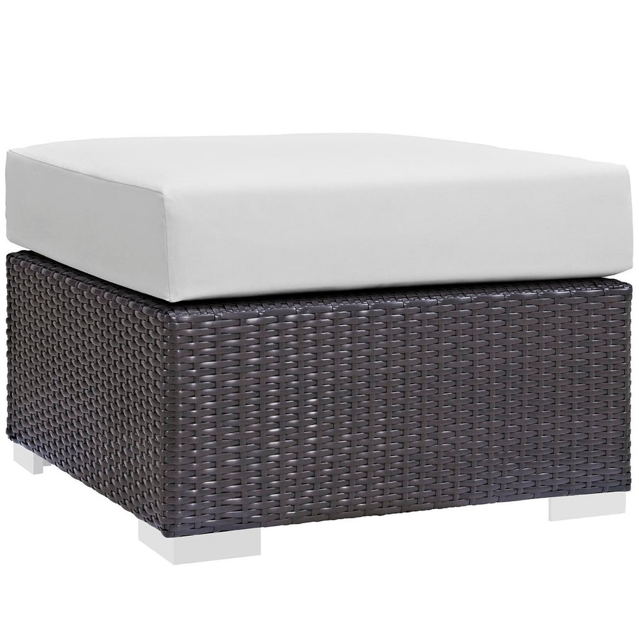 Sienna Outdoor Patio Fabric Square Ottoman in Espresso White