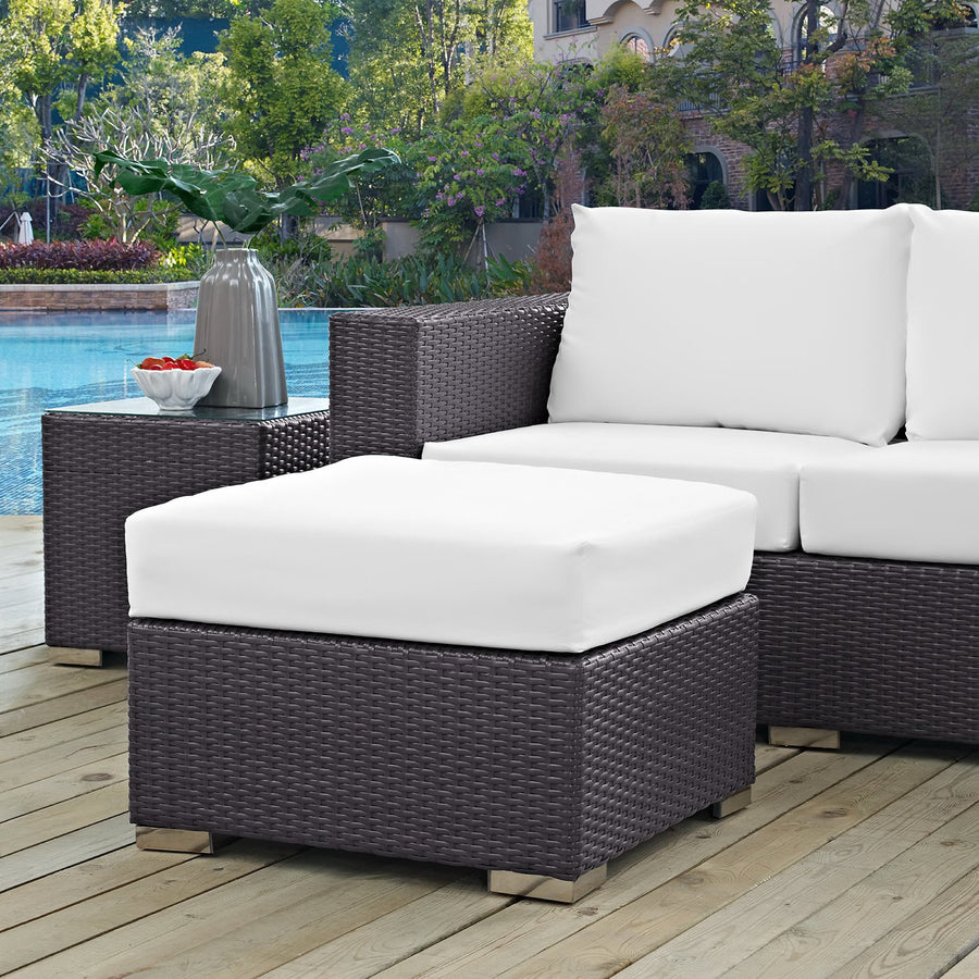 Sienna Outdoor Patio Fabric Square Ottoman in Espresso White