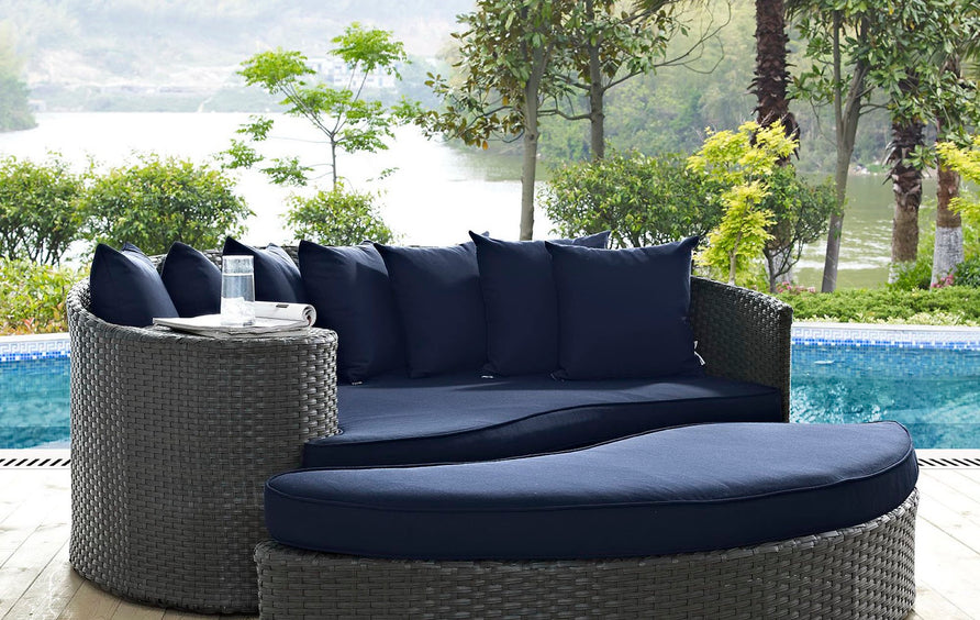 Pewter Outdoor Patio Sunbrella® Daybed in Canvas Navy