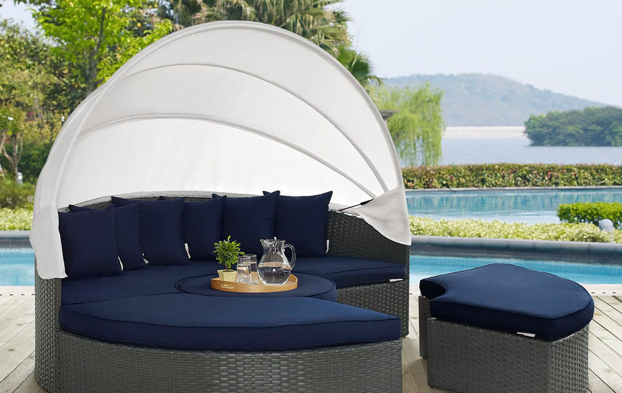 Pewter Outdoor Patio Sunbrella® Daybed in Canvas Navy