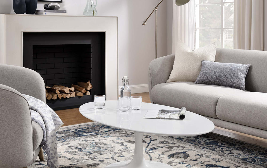 Lumen 48" Oval-Shaped Wood Coffee Table in White