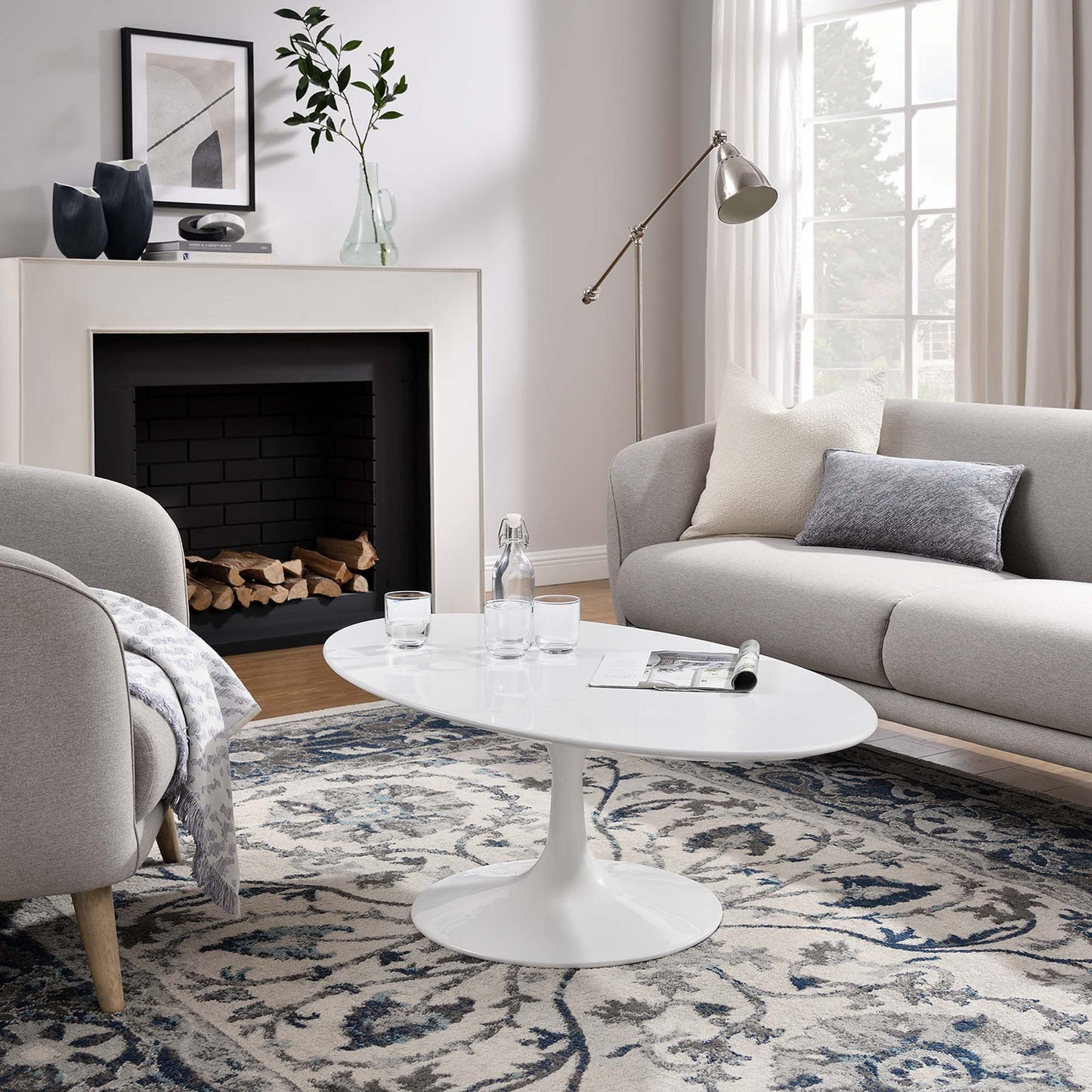 Lippa 48" Oval-Shaped Wood Coffee Table by Furniture For America