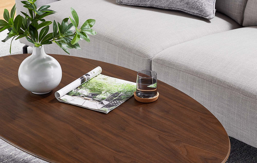 Lumen 48" Oval Wood Coffee Table in Walnut