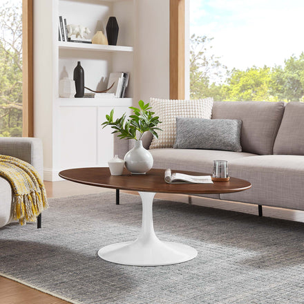 Lippa 48" Oval Wood Coffee Table in Walnut