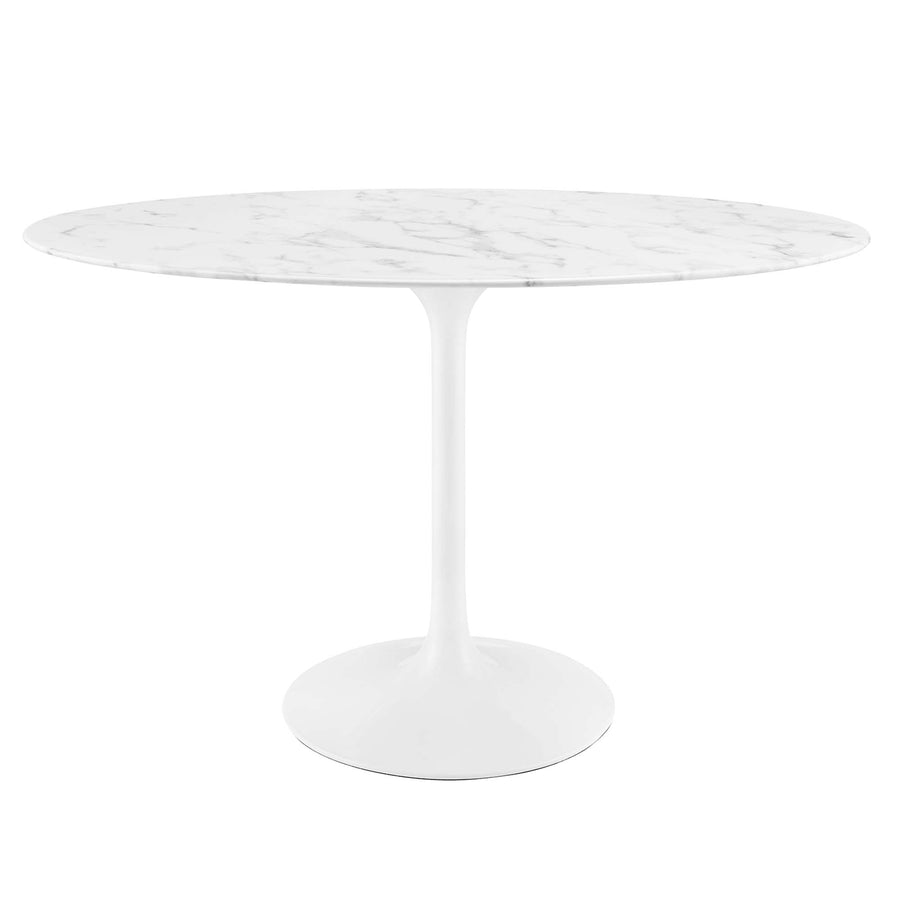 Lumen 48" Oval Faux Marble Dining Table in White