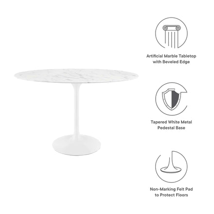 Lippa 48" Oval Faux Marble Dining Table in White