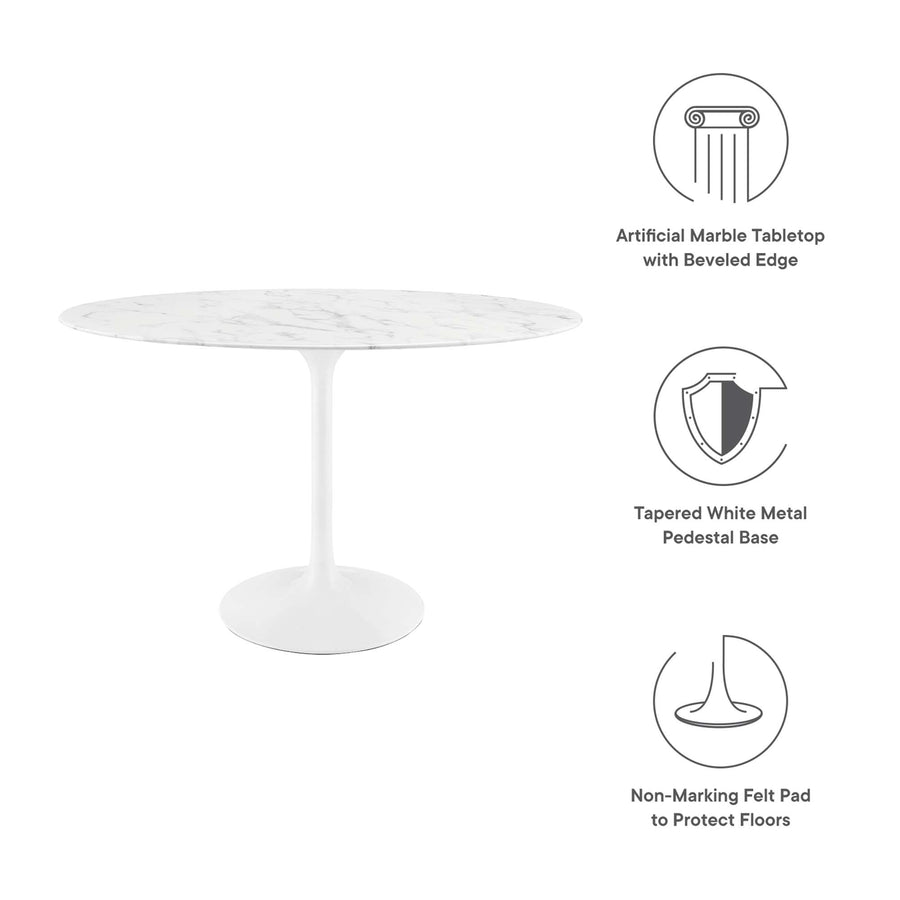 Lumen 48" Oval Faux Marble Dining Table in White