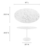 Lumen 48" Oval Faux Marble Dining Table in White
