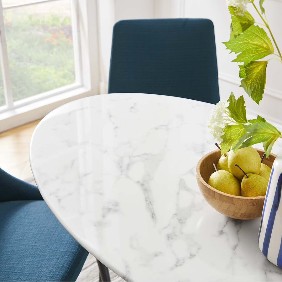 Lumen 48" Oval Faux Marble Dining Table in White