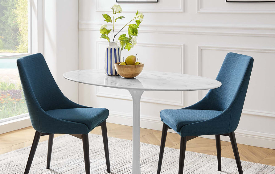 Lumen 48" Oval Faux Marble Dining Table in White