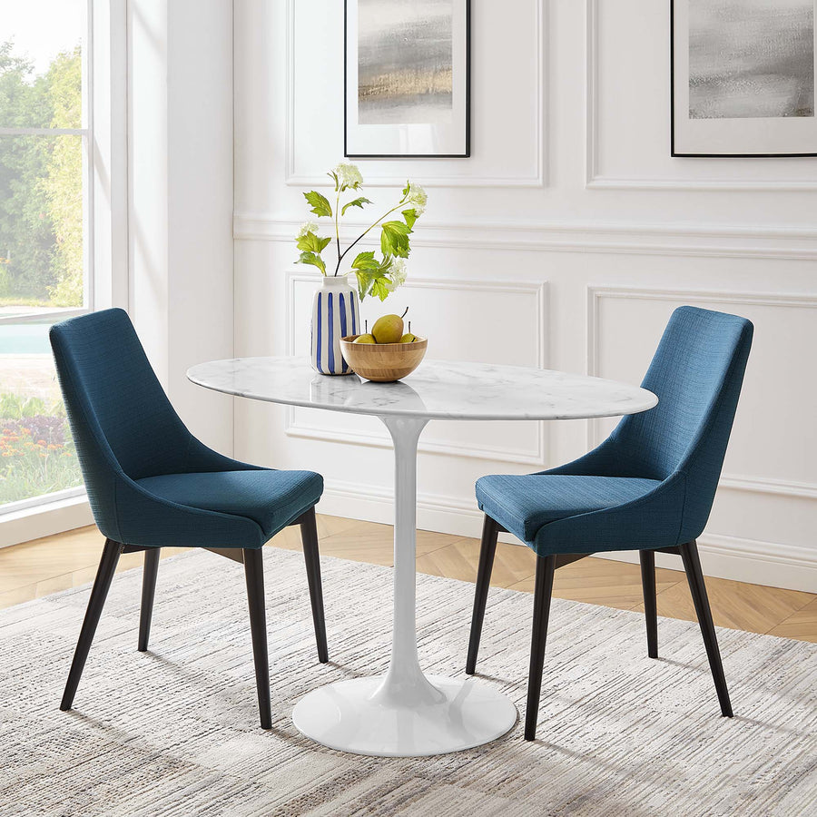 Lumen 48" Oval Faux Marble Dining Table in White