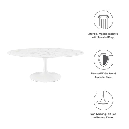 Lippa 48" Oval Faux Marble Coffee Table in White