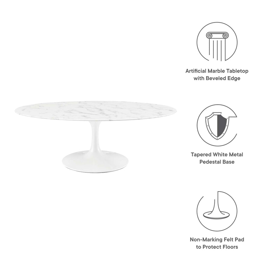 Lumen 48" Oval Faux Marble Coffee Table in White
