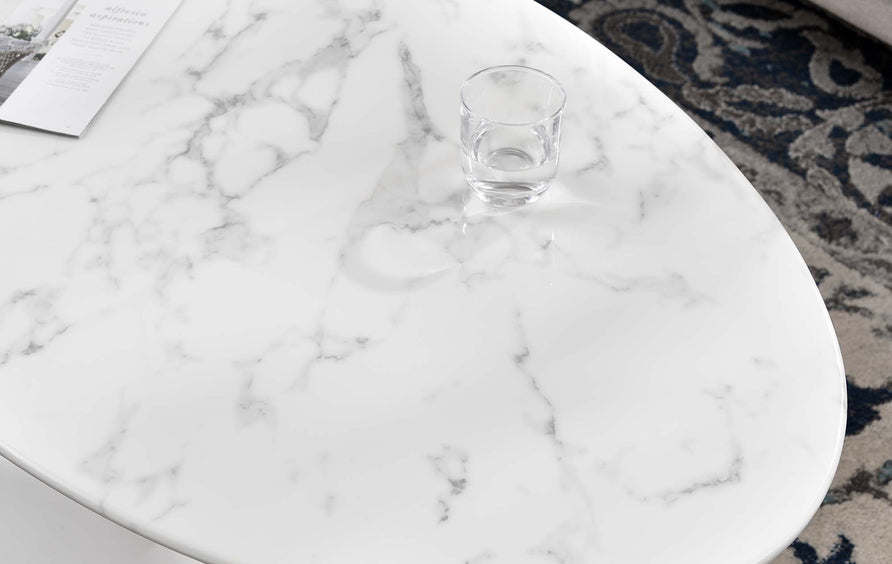 Lumen 48" Oval Faux Marble Coffee Table in White