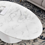 Lumen 48" Oval Faux Marble Coffee Table in White