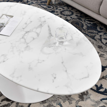 Lippa 48" Oval Faux Marble Coffee Table in White