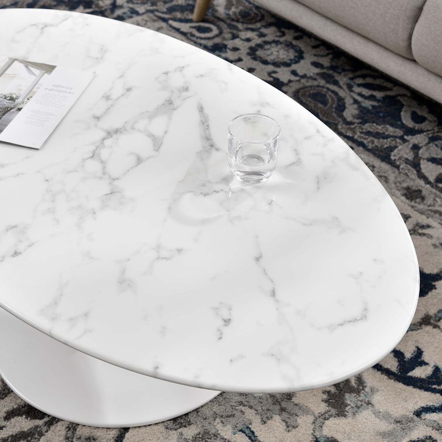 Lumen 48" Oval Faux Marble Coffee Table in White