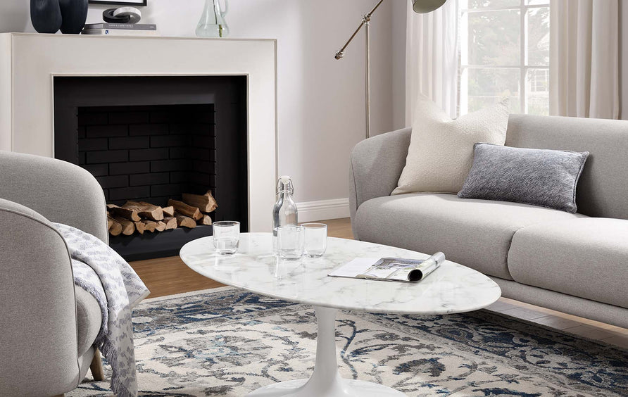 Lumen 48" Oval Faux Marble Coffee Table in White