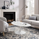 Lumen 48" Oval Faux Marble Coffee Table in White