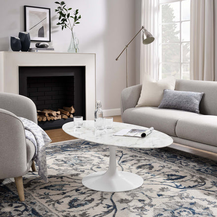 Lippa 48" Oval Faux Marble Coffee Table in White