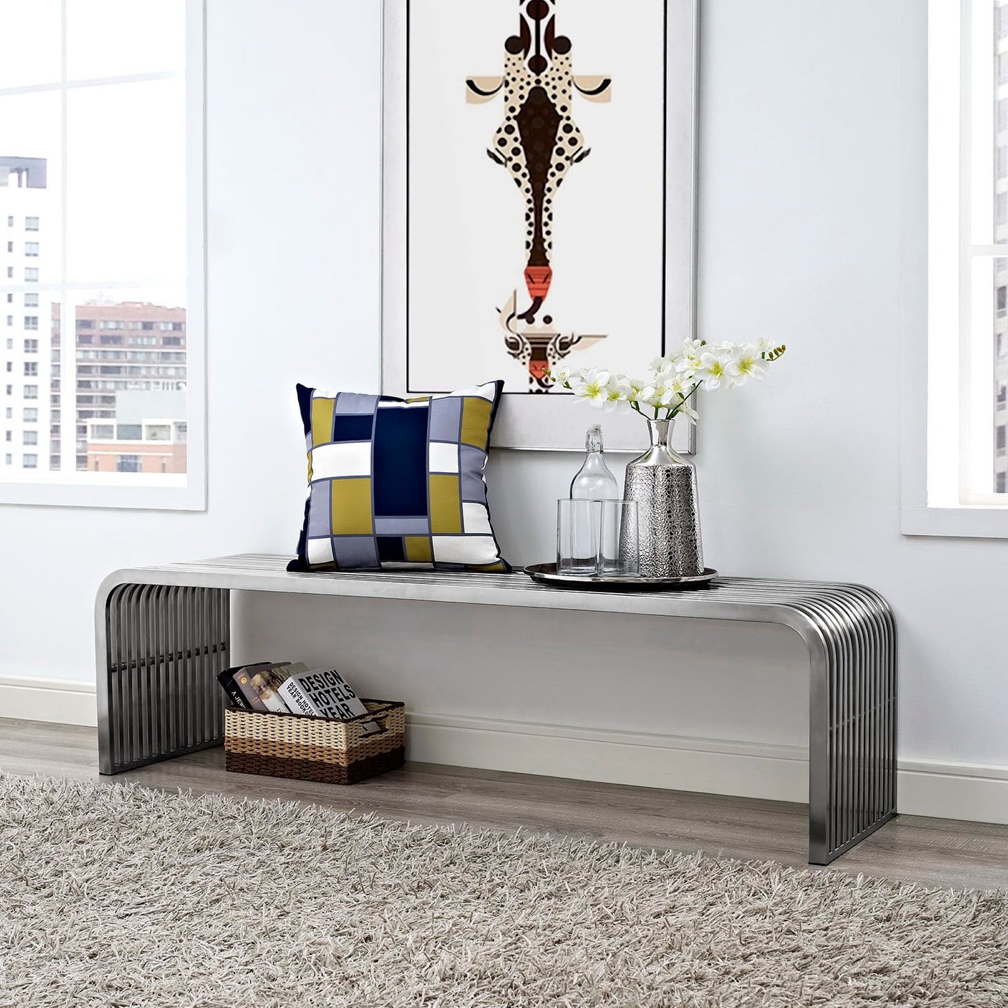 Pipe 60" Stainless Steel Bench by Furniture For America