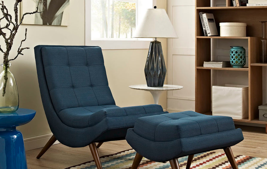 Kenmare Upholstered Fabric Lounge Chair Set in Azure