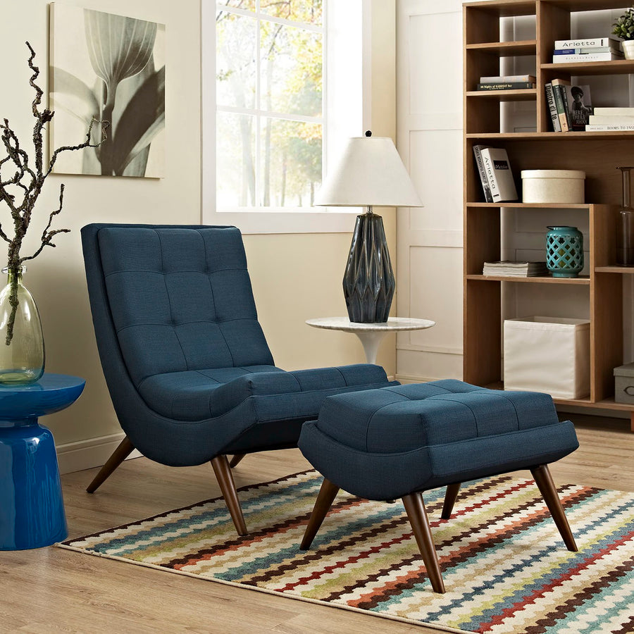 Kenmare Upholstered Fabric Lounge Chair Set in Azure
