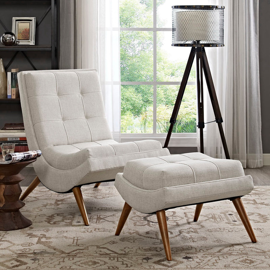 Kenmare Upholstered Fabric Lounge Chair Set in Sand