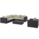 Sienna 7 Piece Outdoor Patio Sectional Set in Espresso Beige