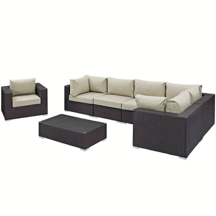 Convene 7 Piece Outdoor Patio Sectional Set in Espresso Beige