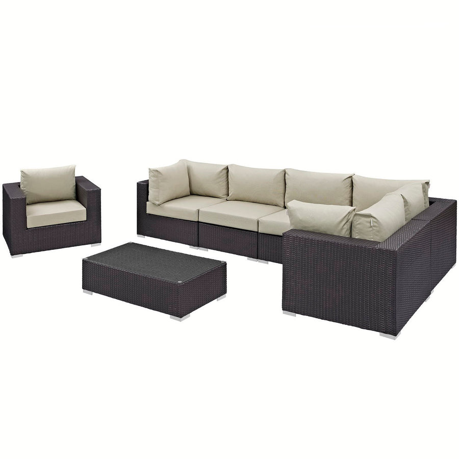 Sienna 7 Piece Outdoor Patio Sectional Set in Espresso Beige