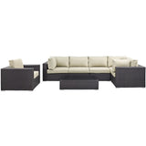 Sienna 7 Piece Outdoor Patio Sectional Set in Espresso Beige