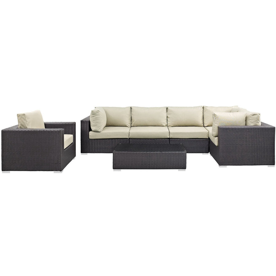 Sienna 7 Piece Outdoor Patio Sectional Set in Espresso Beige