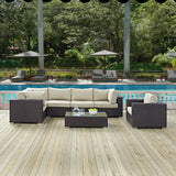 Sienna 7 Piece Outdoor Patio Sectional Set in Espresso Beige