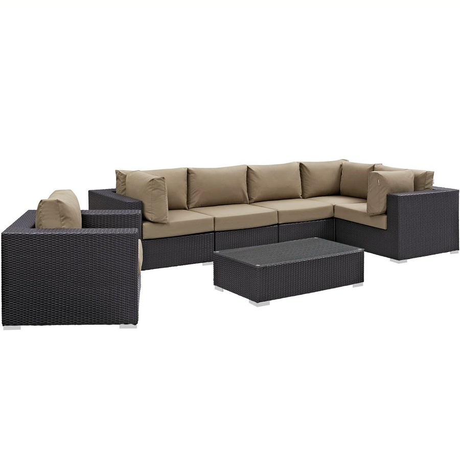 Sienna 7 Piece Outdoor Patio Sectional Set in Espresso Mocha