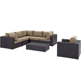 Sienna 7 Piece Outdoor Patio Sectional Set in Espresso Mocha