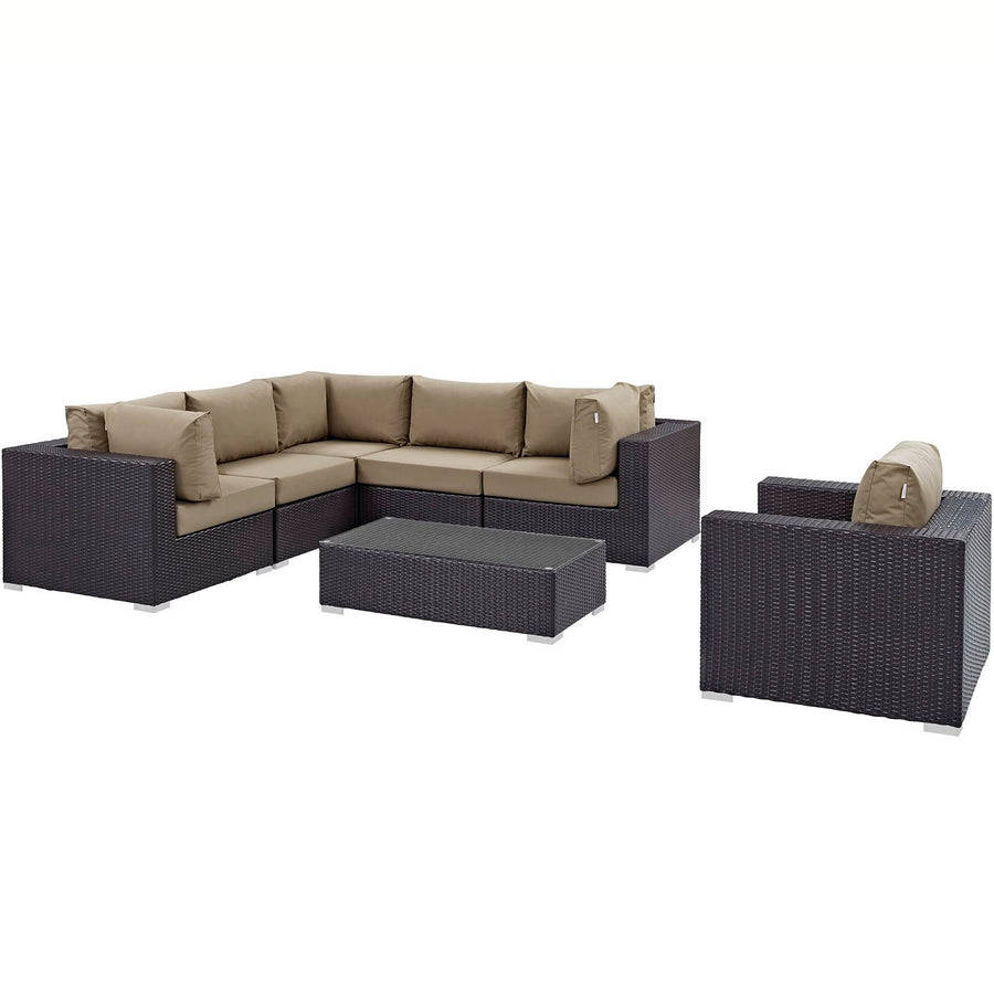 Sienna 7 Piece Outdoor Patio Sectional Set in Espresso Mocha