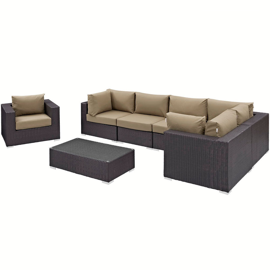 Sienna 7 Piece Outdoor Patio Sectional Set in Espresso Mocha