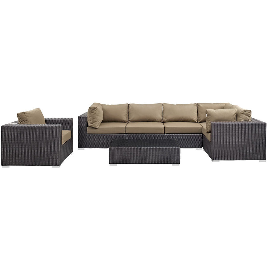 Sienna 7 Piece Outdoor Patio Sectional Set in Espresso Mocha