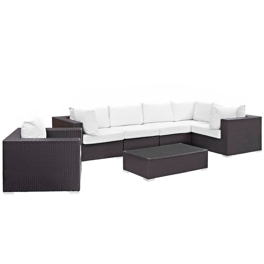Sienna 7 Piece Outdoor Patio Sectional Set in Espresso White