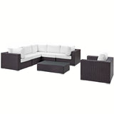 Sienna 7 Piece Outdoor Patio Sectional Set in Espresso White