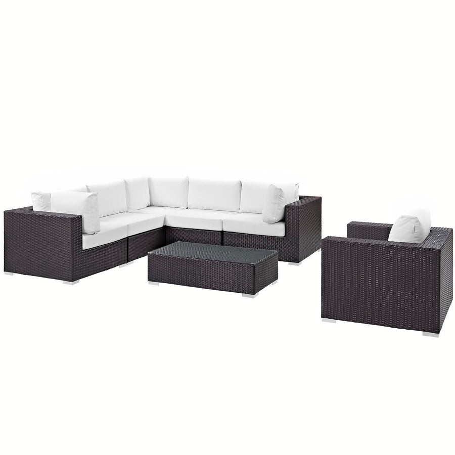 Sienna 7 Piece Outdoor Patio Sectional Set in Espresso White