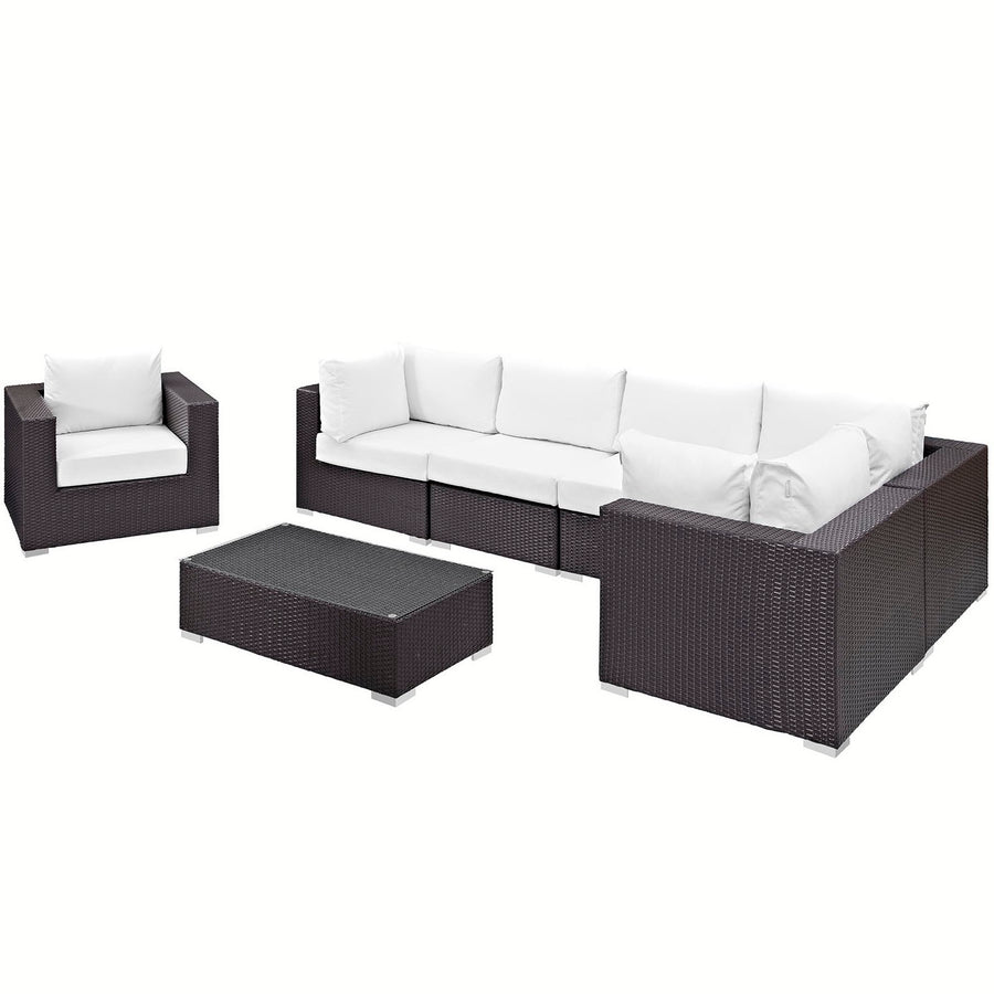 Sienna 7 Piece Outdoor Patio Sectional Set in Espresso White
