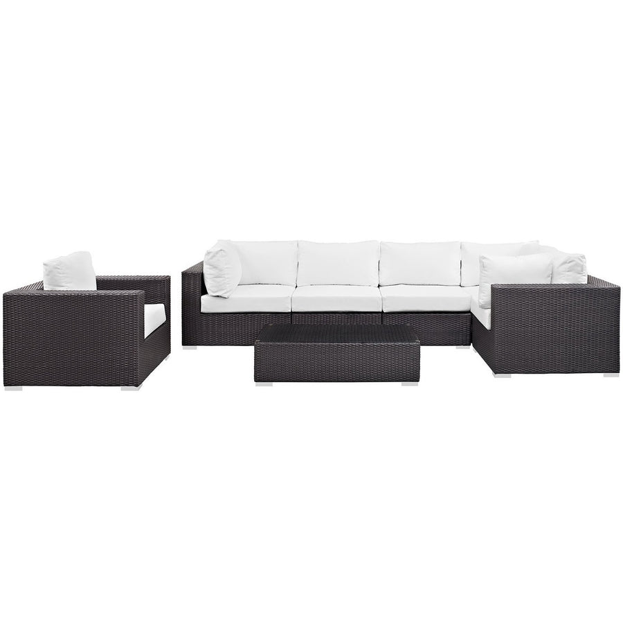 Sienna 7 Piece Outdoor Patio Sectional Set in Espresso White